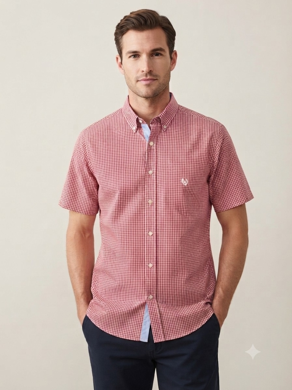 Chaps Men's Red Gingham Short-Sleeve Button-Down Shirt
